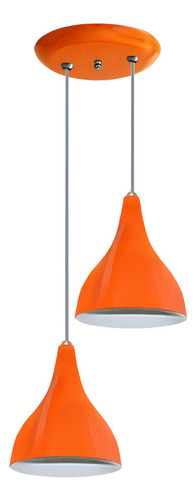 Lustre Duplo Colorido Modelo Funil - Para Mesa De Jantar Cor Laranja Voltagem