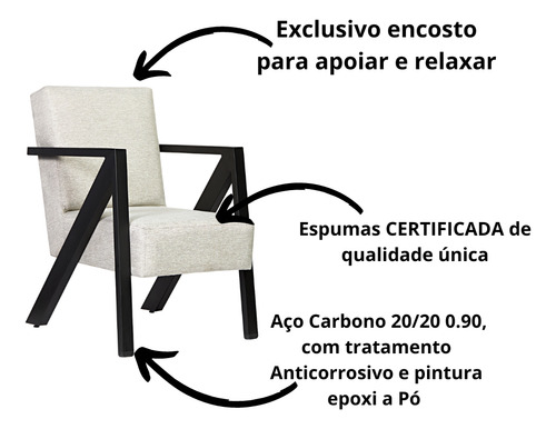 Poltrona Texas 1 Lugar Linho Bege Base De Aço Preto Fosco