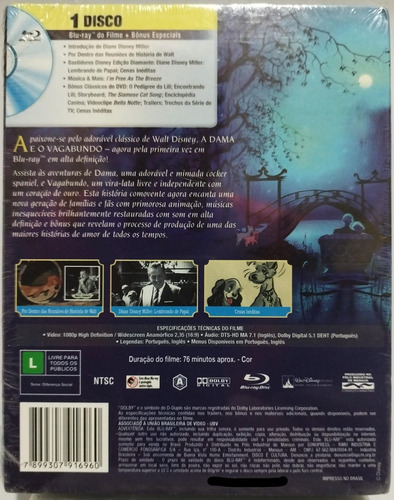 Blu-ray A Dama E O Vagabundo Edição Diamante Com Luva Lacrad
