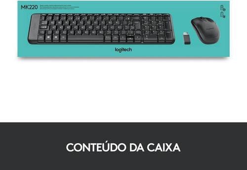 Kit Teclado E Mouse Sem Fio Logitech Mk220 Padrão Abnt2 Preto Preto