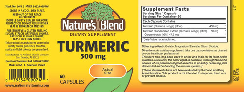 Nature's Blend Cúrcuma 500 Mg Suplemento Natural 60 Cápsulas