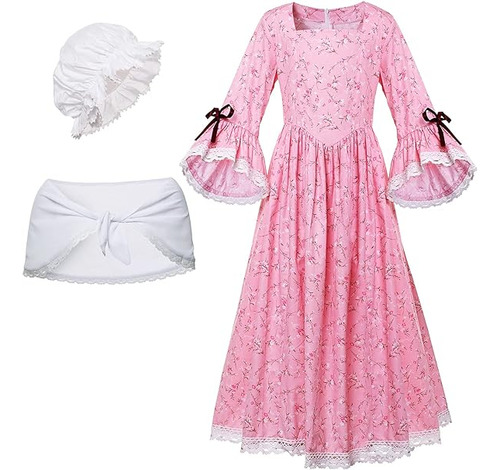 Vestido Colonial Para Niñas Disfraz Pionero Pradera 100 Algo