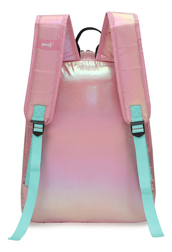 Mochila Tela Puffer Metalizada Muaa 17592 Color Rosa Diseño De La Tela Lisa