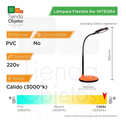 Imagen 3 de 10 de Lámpara De Escritorio Integra Flexible Led 6w 3000k Naranja