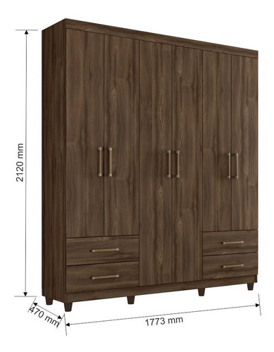 Imagem 2 de 4 de Guarda Roupa 6 Portas 4 Gavetas Canadá - Café