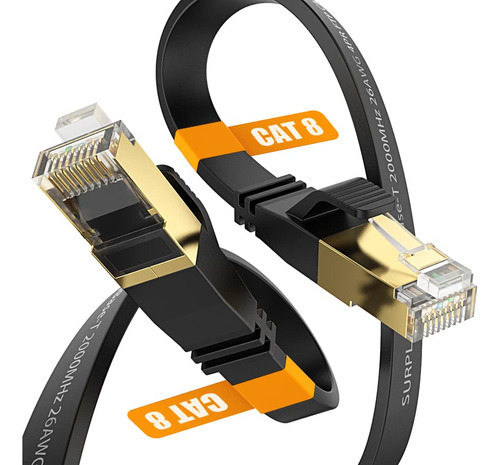 Cable Ethernet Cat8 De 6 Pies-negro-40 Gbps Blindado Y Cable