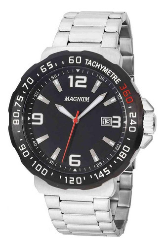 Relógio Masculino Magnum Analógico Ma35020t - Prata Cor do fundo Preto