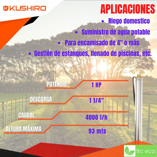 Imagen 4 de 10 de Bomba Sumergible 1 Hp 93 Mt 4000 L/h Pozo Agua Riego Piscina