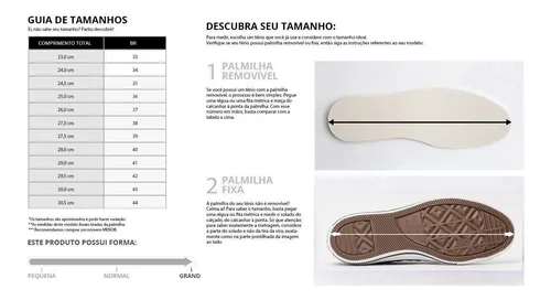 Tamanho palmilha all star cheap