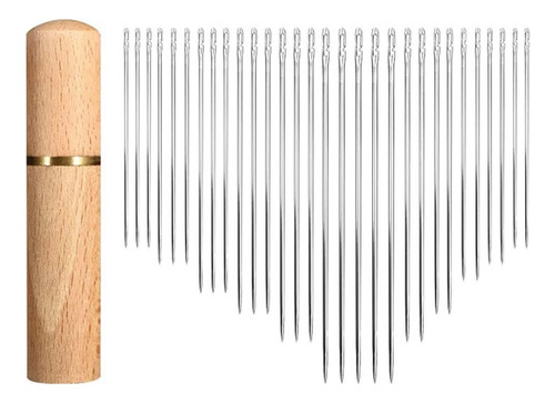 4 X 30x Sewing Needles, Threading Needles In Beech Wood Box