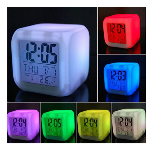 Reloj Despertador Color Creativo Cuadrado Luz Led