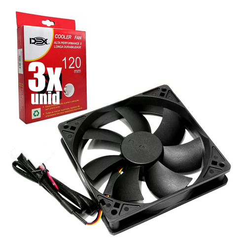 Kit 3 Cooler Fan Ventoinha 120x120 12cm 12v Gabinete Fonte