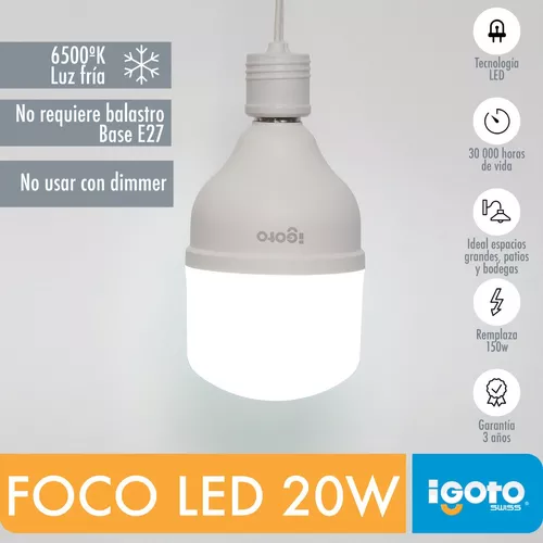Foco LED luz blanca de 20W E27
