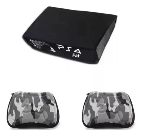 Kit Capa Antipoeira Ps4 Fat + 2 Cases Controle Ps4 Camuflado