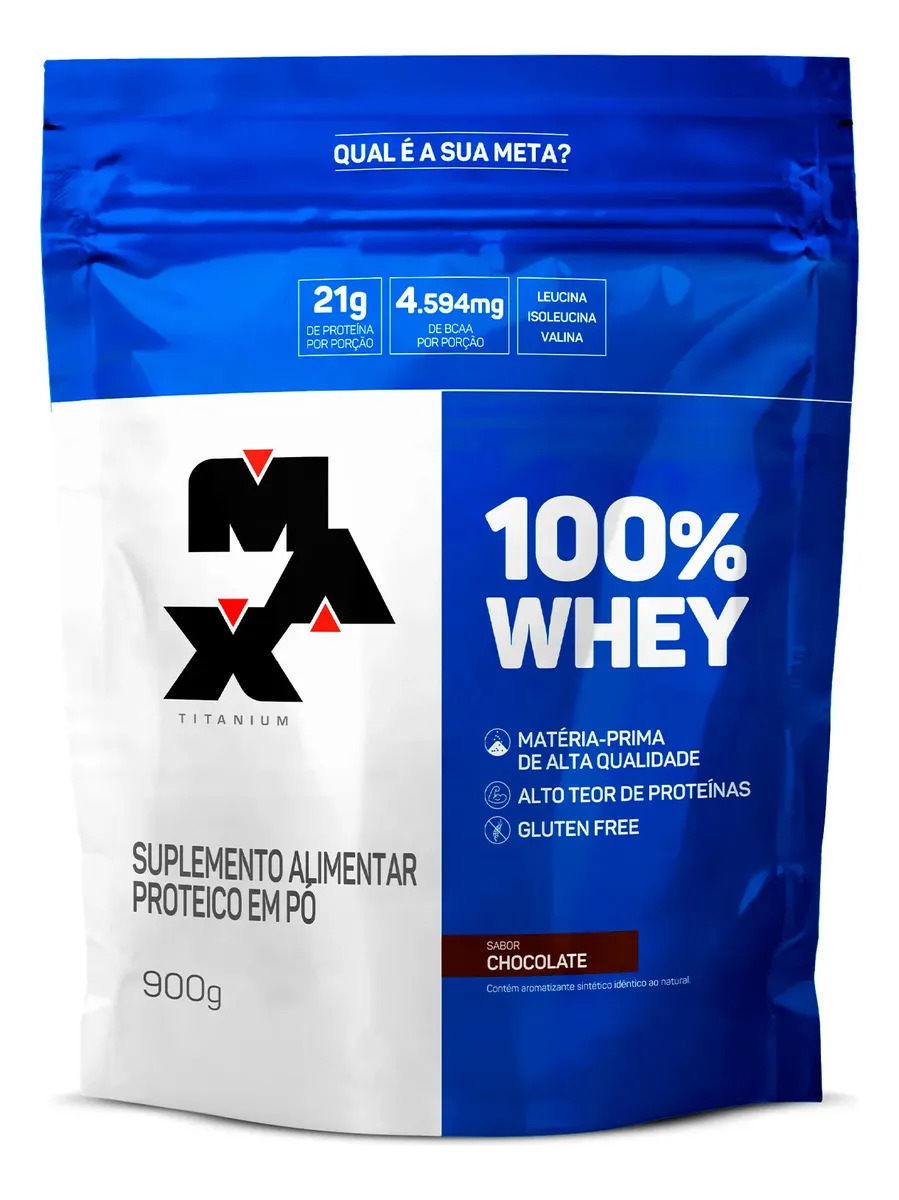 Whey Concentrado Proteína 100% Whey Protein 900g Max Titanium Sabor Chocolate