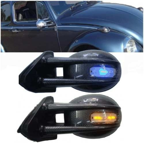 Retrovisor Fusca Opala Carbono Pisca Seta Led Lanterna Azul