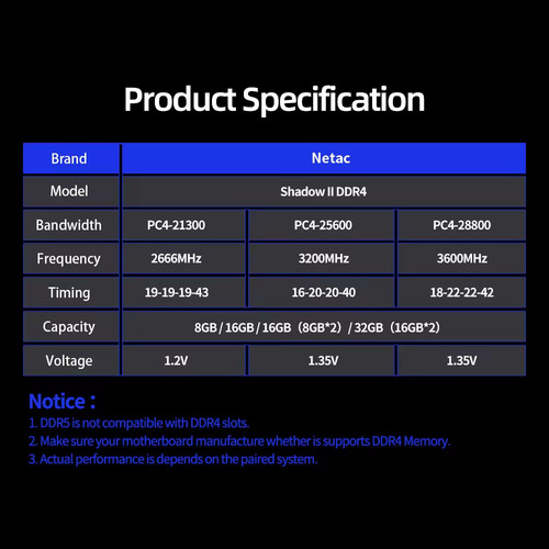 Memória Ddr4 Netac Cl16 2x16gb 3200 Shadow 2