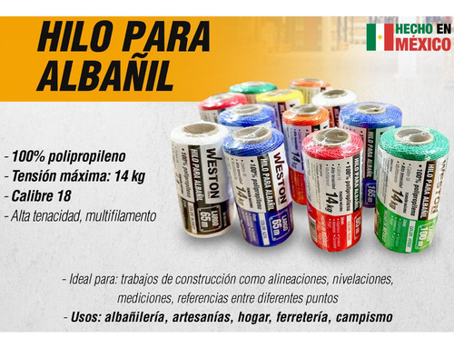 Hilo Para Albañil De Polipropileno Cal. 18 Azul Med 100m