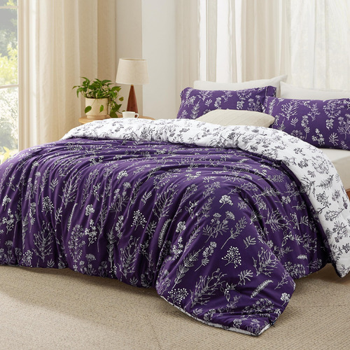 Bedsure Juego Edredon Morado Individual 1 Funda Almohada