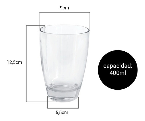 Set X 12 Vasos De Vidrio Pampa Agua Jugo Durax 400 Ml Color Transparente
