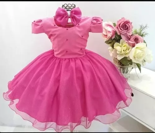 Vestido Infantil Pink Festa Princesas Barbie Realeza Festa