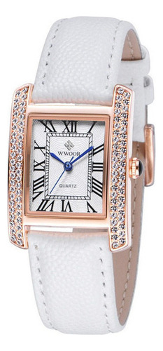 Relógios de quartzo com diamante quadrado Wwoor Fashion, pulseira preta, moldura rosa