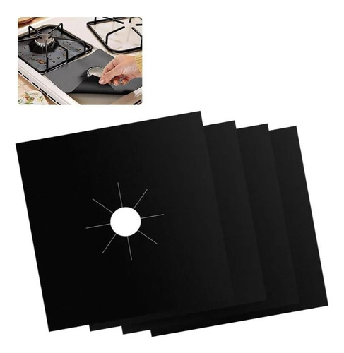 Pack 4 Protectores De Hornallas Para Cocina 27 X 27 Cm Negro