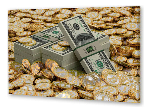 Cuadro Canvas Dinero Montaña Bitcoin Billete Dolar Coin