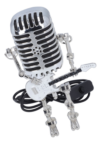 Micrófono Robot Led Metálico Con Soporte Para Guitarra Retro