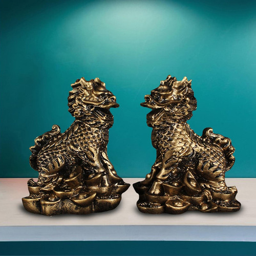 ! Ornamento Chino De La Estatuilla De De Chi-lin Cobre
