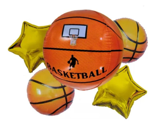 Bouquet 5globos Baloncesto Basketball 45cm 3d+4metalizados