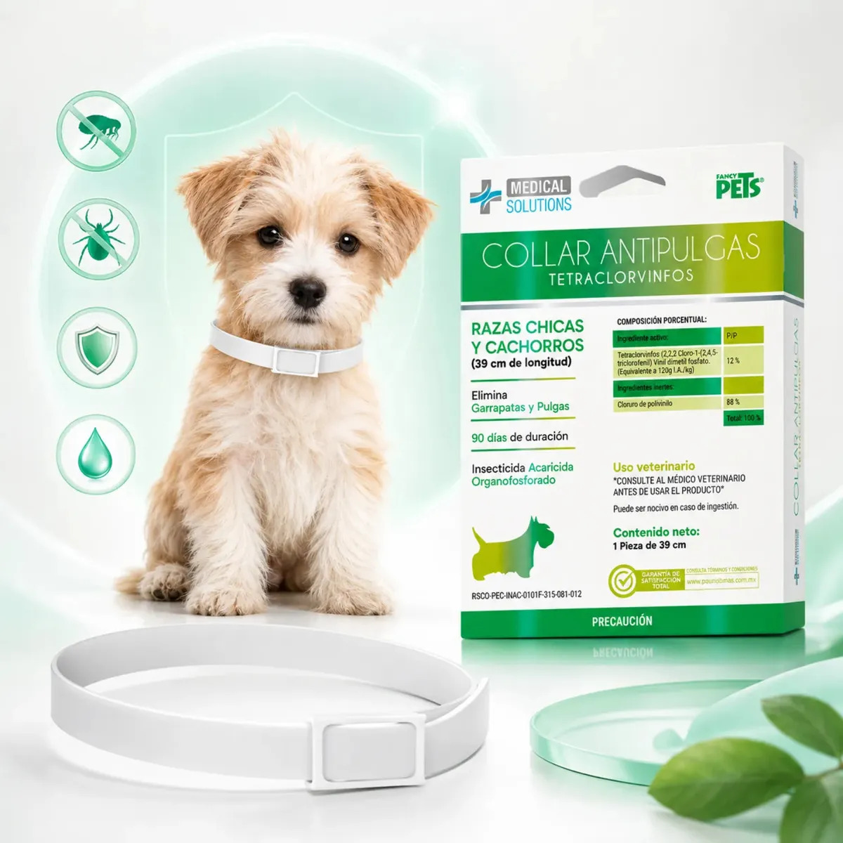 Collar Antipulgas Perro Raza Pequeña Y Cachorro 39cm 90 Días