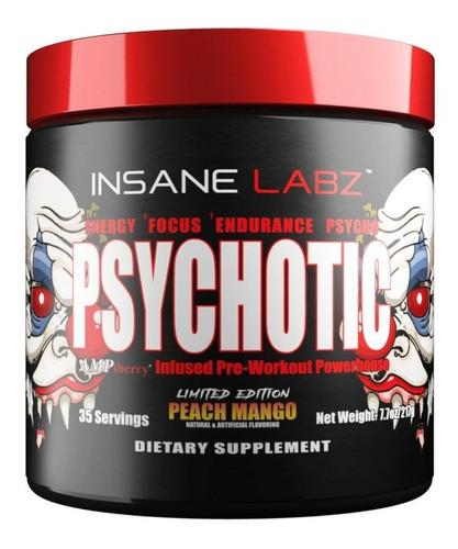 Pre Entreno Psychotic Insane Labz 35 Servs Sabor Peach Mango Sabor Peach/Mango