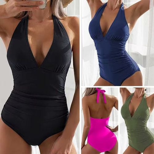 Traje De Baño De Playa De Una Pieza Con Cuello En V Y Cintur