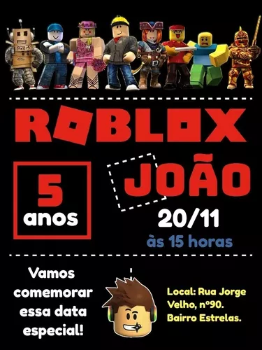 Convite Aniversário Comemoração - Festa - Roblox