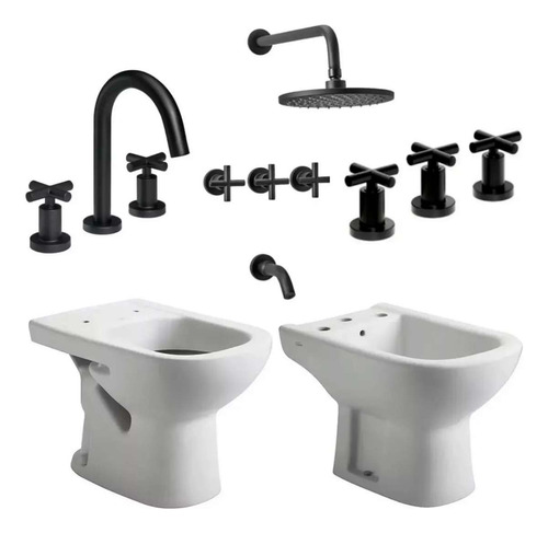 Combo Baño Ferrum Peirano Bari Black Velvet Corto 3 Ag P