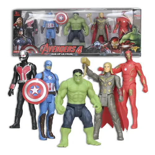 Kit 5 Brinquedo Marvel Vingadores Boneco Articulado 15cm