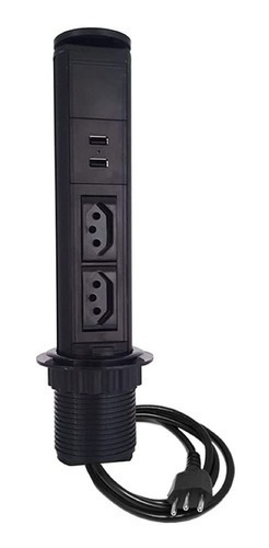 Imagem 2 de 3 de Torre Tomada Mini Totem Manual 2 Tomadas 20a + 2 Usb Preta