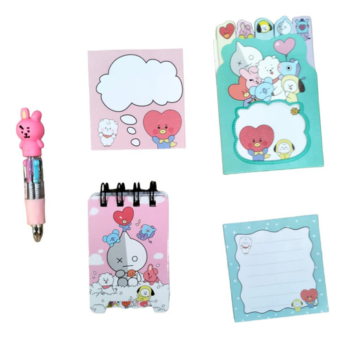 Kit Pluma Bts+ Mini Libreta+ Notas Postick Personalizadas 