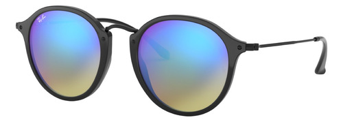 Anteojos de sol Ray-Ban Round Fleck Flash Lenses Gradient Standard con marco de acetato color gloss black, lente blue de cristal degradada/flash, varilla black de metal - RB2447