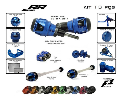 Kit Slider F1 Procton Racing Bmw S1000rr 2010 A 2011 - 13pçs