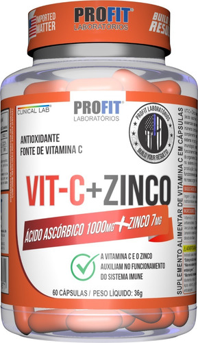 Vit-c + Zinco Ácido Ascórbico 1000mg + Zinco 7mg - Profit