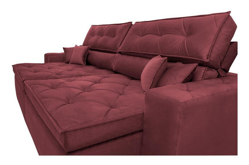 Sofá Austin 2,02m Retrátil, Reclinável com Molas no Assento e Almofadas, Suede Vinho Cama inBox
