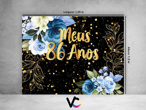 Painel Horizontal 1,55x1,20 - Flores Azuis Meus 86 Anos 103 Cor Colorido