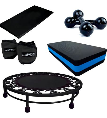 Kit Aeróbico Mini Jump+colchonete+peso1kg+caneleira4kg+step Cor Preto