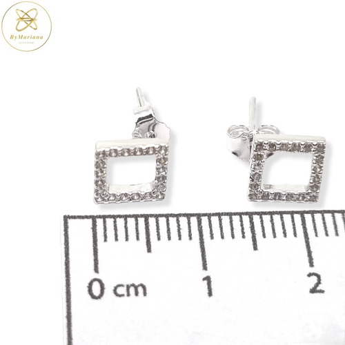 Imagen 4 de 5 de Aros Plata Pasante Rodinado Cuadrado Micro Pave 7 Mm