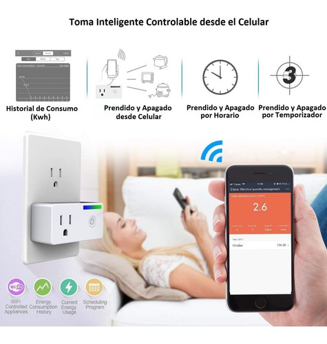 Temporizador Toma Wifi 16amp Mide Consumo Corriente Enchufe