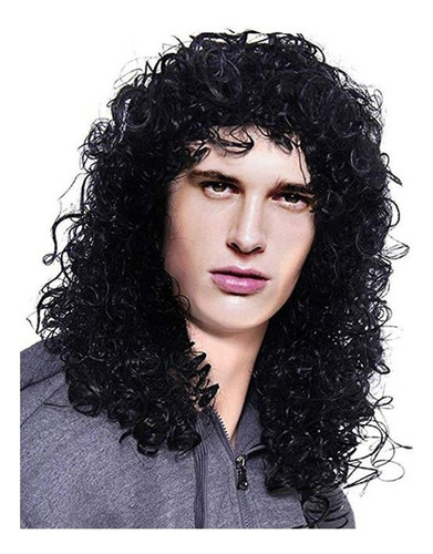 Fashion Man Black Long Cruly Wig Men Party Peruc 1