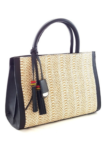 Imagem 4 de 6 de Bolsa Feminina De Mão Média Transversal Couro E Palha Franja