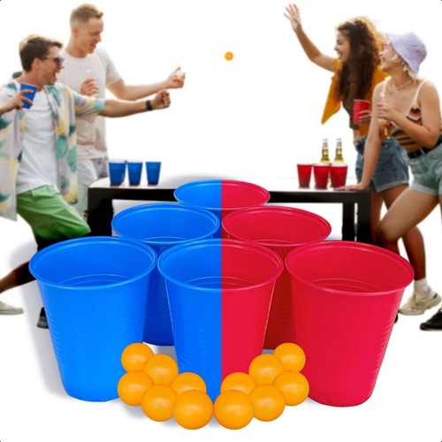 Kit Paquete 12 Pelotas Ping Pong 24 Vasos Juego Beer Pong